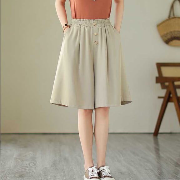 Bosfbaoi Women's Linen Shorts Wide Leg Dress Casual Summer Pleated Shorts High Waisted with Pockets 5"