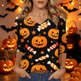thumbnail image 2 of Women's Halloween T-Shirt Plus Size V-Neck 3/4 Sleeve Top, Witchy Print Halloween Blouse Fall Party and Casual Outfit 01-Black L, 2 of 5