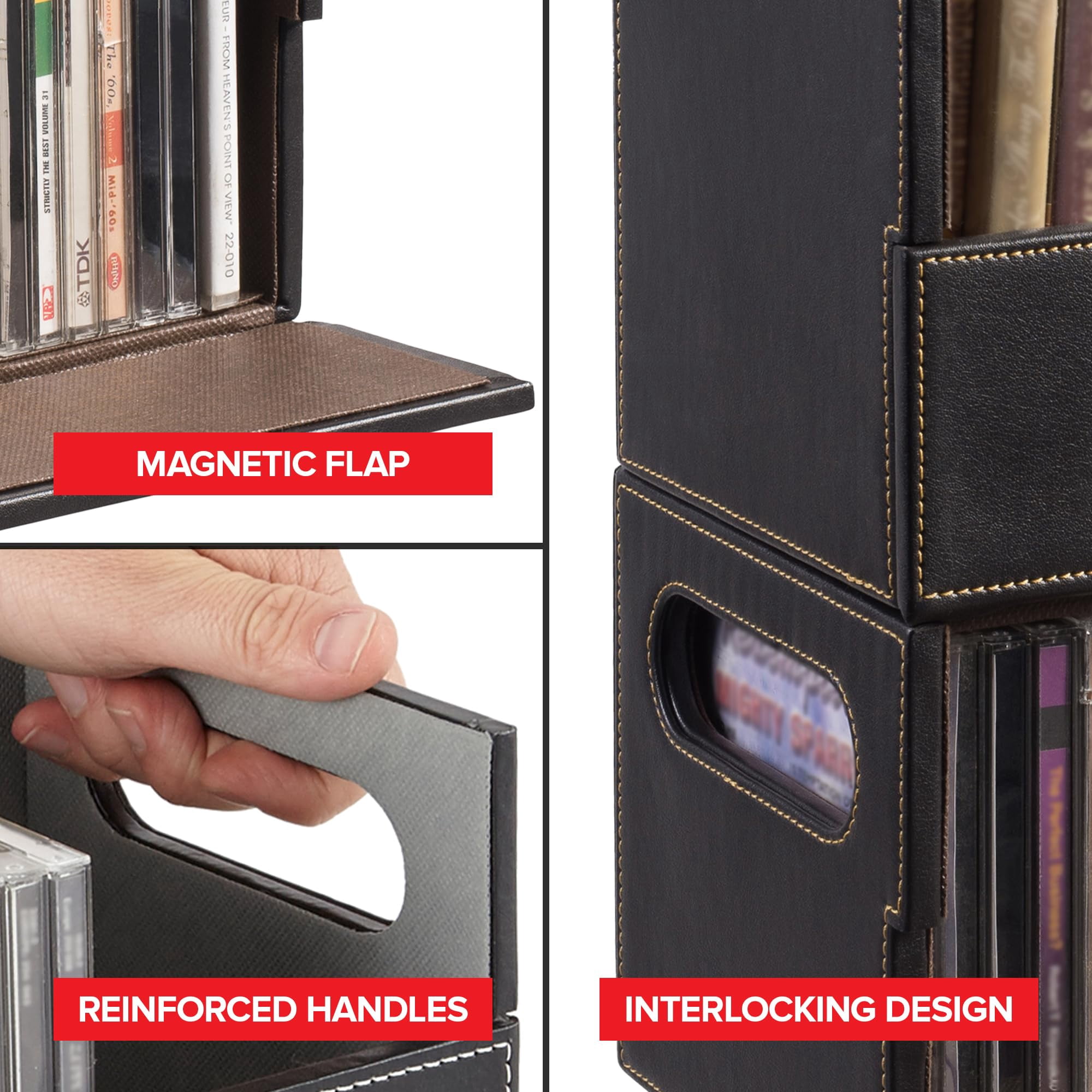 DVD & CD Storage Box, CD & DVD Storage Box, Movie Shelf Organizer for Blu-Ray, Video Game Cases, CDs, VHS Tape Display Stand, Disc Holder Can Store Up to 28 DVDs & 40 CDs, Faux Leather