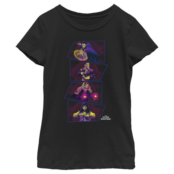Girl's Marvel Doctor Strange in the Multiverse of Madness Neon Panels  Graphic Tee Black Large