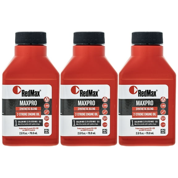 2.6oz Bottles of RedMax Synthetic 2 Stroke Cycle Oil w/ Fuel Stabilizer 50:1 3PK