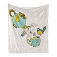 thumbnail image 1 of Tea Soft Flannel Fleece Blanket, Bird Drinking Winged Teapot Alice in Wonderland Style Friends Flowers Spring, Cozy Plush for Indoor and Outdoor Use, 50" x 70", Teal Pale Blue Yellow, by Ambesonne, 1 of 6