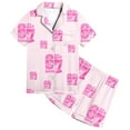 thumbnail image 3 of Kids Girls 67 Pajama Button Short Sleeve Shorts Two Piece Silk Sleepwear Children Valentine's Day Nightwear Outfit for Kids Cozy Loungewear, 3 of 6