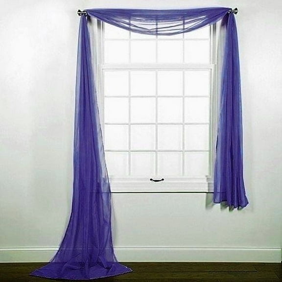 1 PC SOLID ROYAL BLUE SCARF VALANCE SOFT SHEER VOILE WINDOW PANEL CURTAIN 216" LONG TOPPER SWAG