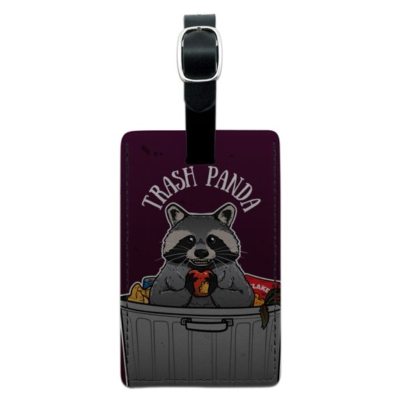 Raccoon Trash Panda in Garbage Rectangle Leather Luggage Card Suitcase Carry-On ID Tag