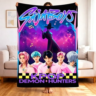 KPOP Demon Hunters Kids Silk Touch Blanket, Huntirx Trio, Purple
