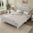 thumbnail image 3 of JERFIT Style Solid Wood Bed Frame with Upholstered Tufted Headboard No Box Spring Needed Queen, 3 of 8
