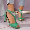 thumbnail image 2 of hopeusnice Women's Summer Mesh Cutout Sandals Low Heel Open Toe Ankle Strap Dress Shoes Comfortable Breathable Party Wedding Shoes Green 40, 2 of 8