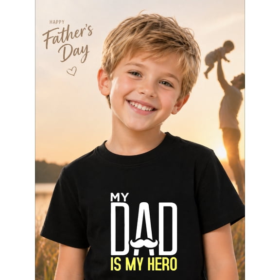 MAWOTEA My Dad Is My Hero Print T Shirt For Kids Father's Day Gift, Size 3-13Y