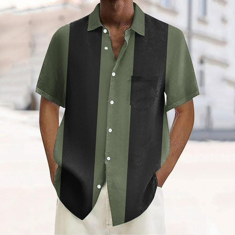 GHSOHS Mens Shirts Green Tops Blouse Fitted Dress Shirts Men's Vintage  Bowling Shirts Casual Short Sleeve Button Down Shirts Color Block Cuban  Shirts Summer Beach Shirts White Collared Shirt Men,3XL - Walmart.com