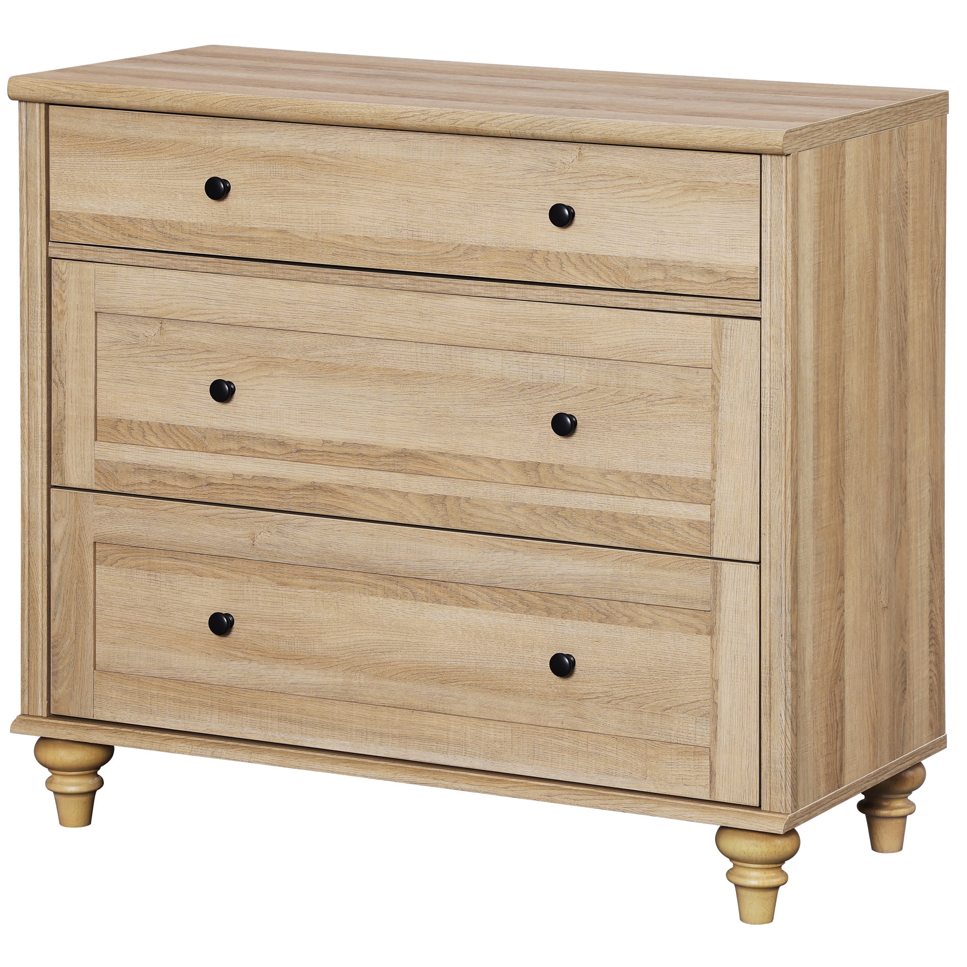 WAMPAT Mid Century Oak Dresser, 3 Wide Drawers Wooden Storage Chest for Home