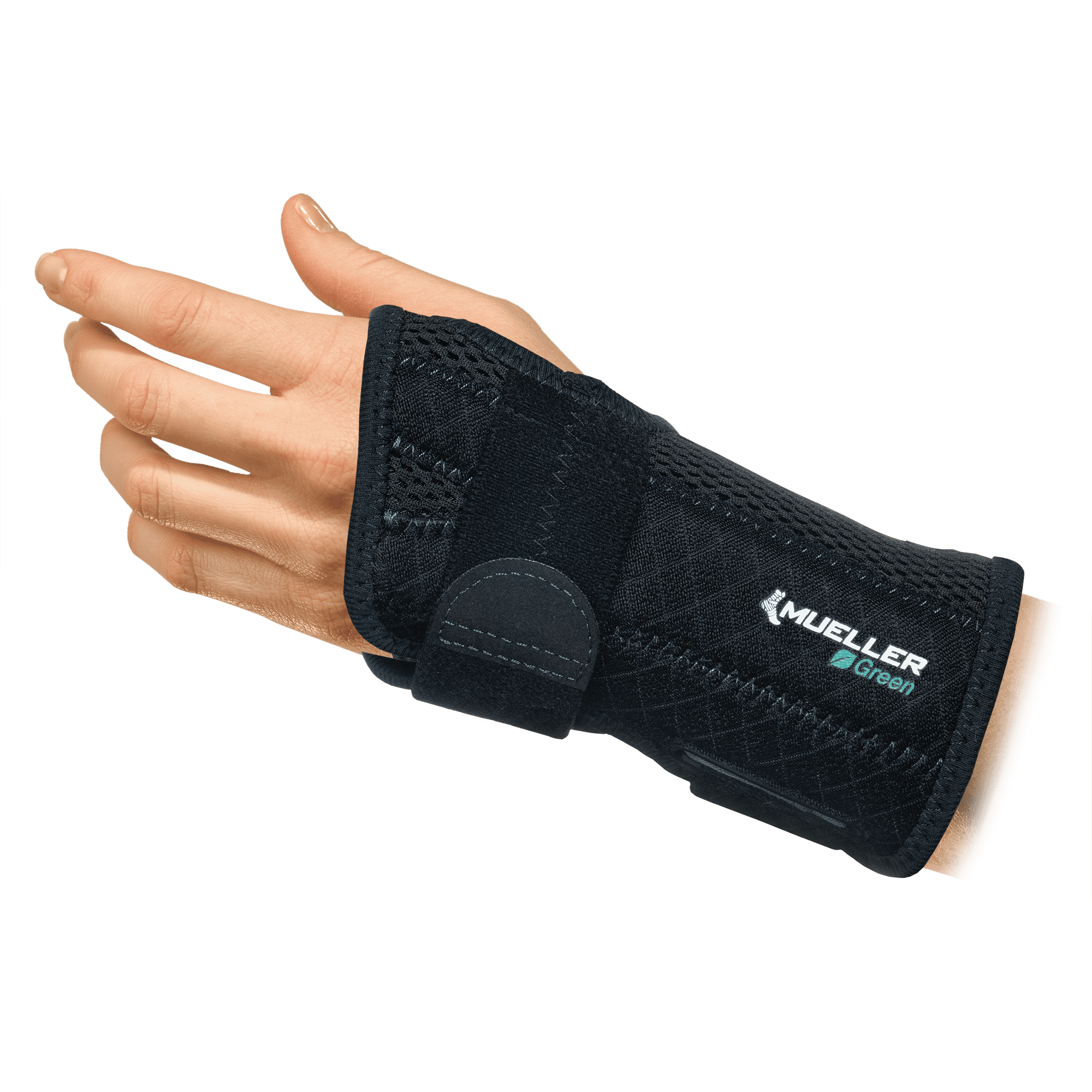 Mueller Sports Medicine Green Fitted Wrist Brace, Left, OSFM, Black