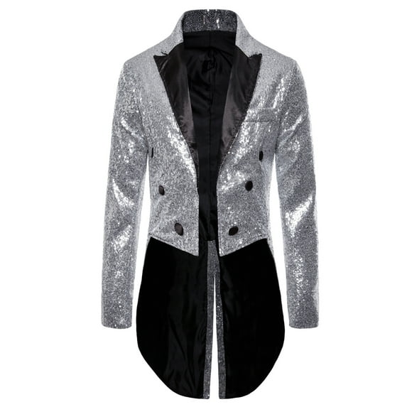 Listenwind Mens Sequin Steampunk Gothic Jacket Tailcoat Swallowtail Suit Dinner Party Blazer Gentleman Jacket Coat Tuxedo