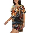 thumbnail image 2 of Kdxio Colorful Plant Tiger Print Pajamas Sets for Women Short-Sleeved Pjs with Lounge Shorts Two Piece Sleepwear S-4XL, 2 of 5