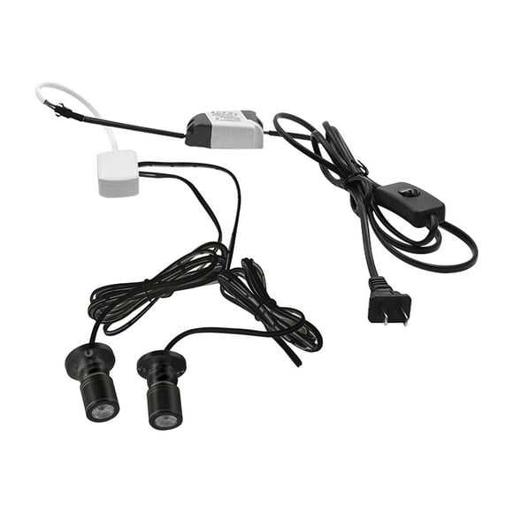 FSLiving 1W LED Mini Spotlight 360°Rotated Plug in Button Cable Black Lampbody Cool White Light(6000K) for Accent Lighting Cartoon Jewelry Showcase Cabinet Lego Model - 1 Set with 2 Spotlights