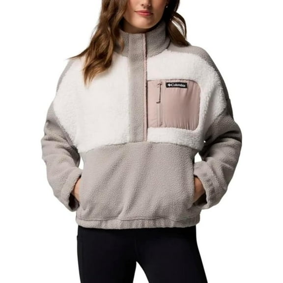 Columbia Women’s Helvetia II Cropped Half Snap Fleece Pullover – Size Large - City Grey / Chalk