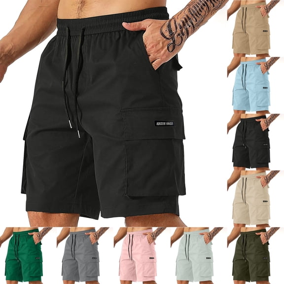 Purcolt Mens Cargo Shorts Elastic Waist Bermuda Shorts Knee Length Casual Summer Running Hiking Pants with Multiple Pockets