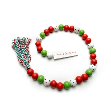 Madanar Christmas Wood Bead Garland Farmhouse Decor with Tassel and Sign for Tiered Trays Kitchen Wall Hanging Decorations