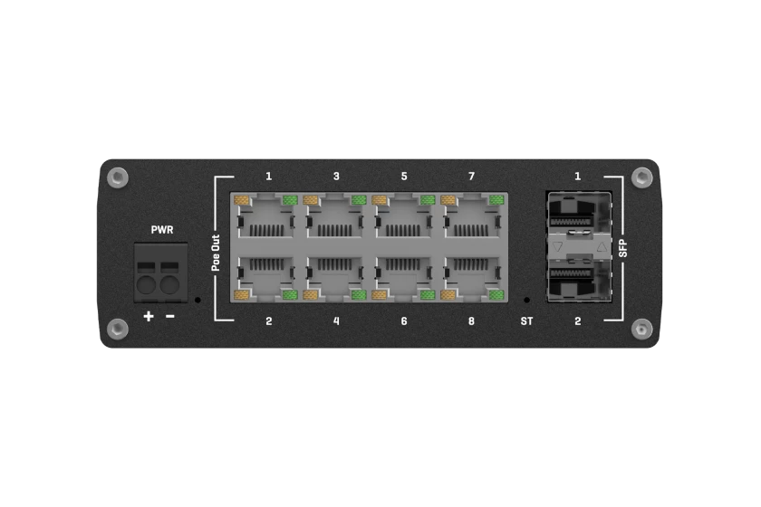 Teltonika TSW202 Managed PoE+ Switch, 8 x Gigabit Ethernet, 2 x SFP, Profinet Certified, Integrated DIN Rail Bracket