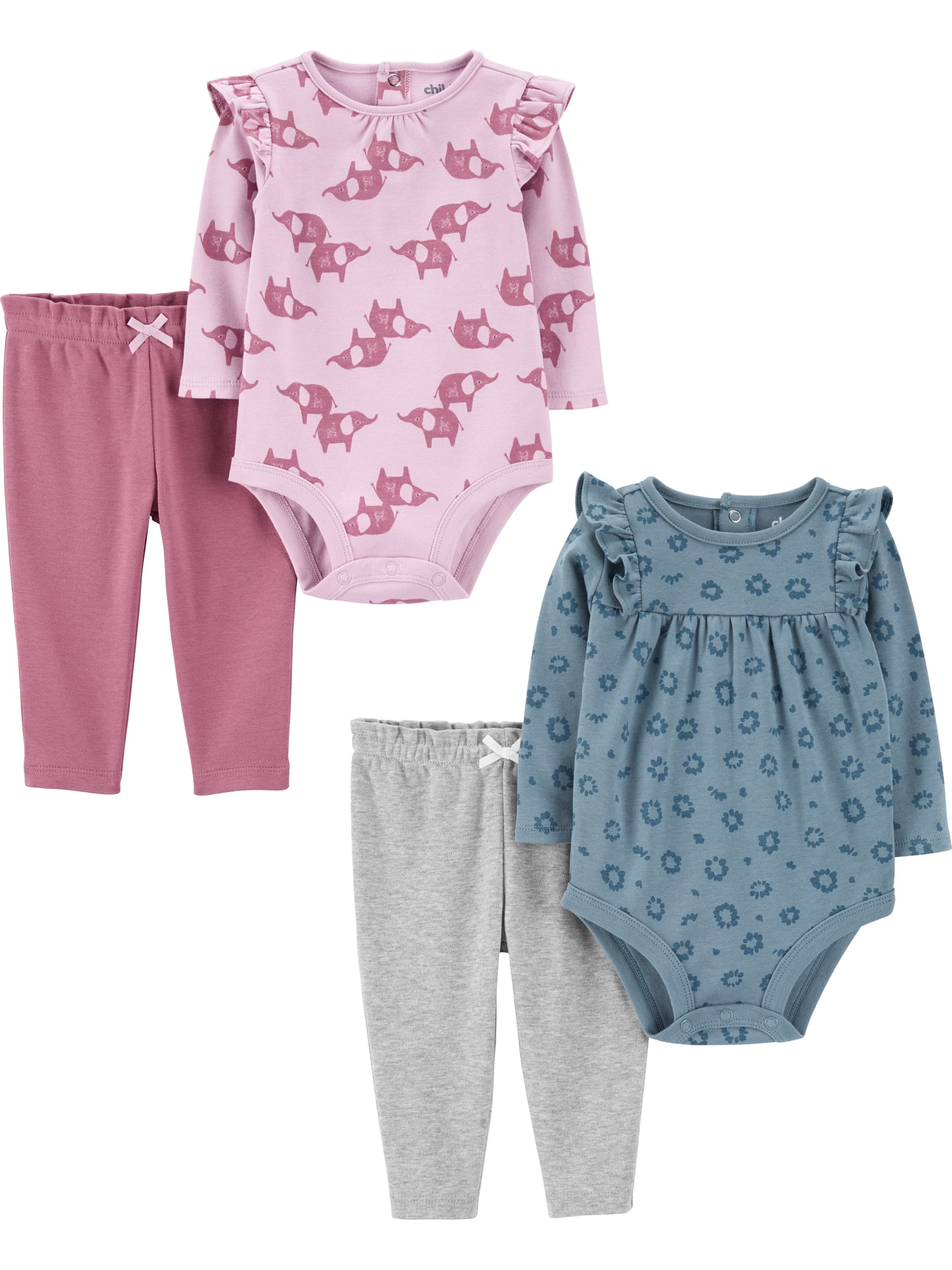 Carter's Child of Mine Baby Girl Long Sleeve Bodysuit and Pant Outfit Set, 4 Piece, Sizes 0/3 Months - 24 Months