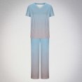 thumbnail image 2 of UAMVSH Work Sets for Woman Trendy Printed Outfits with Pockets Short Sleeve Tops and Wide Leg Pants Classic Athletic Pantsuits(Large,Light Blue), 2 of 6