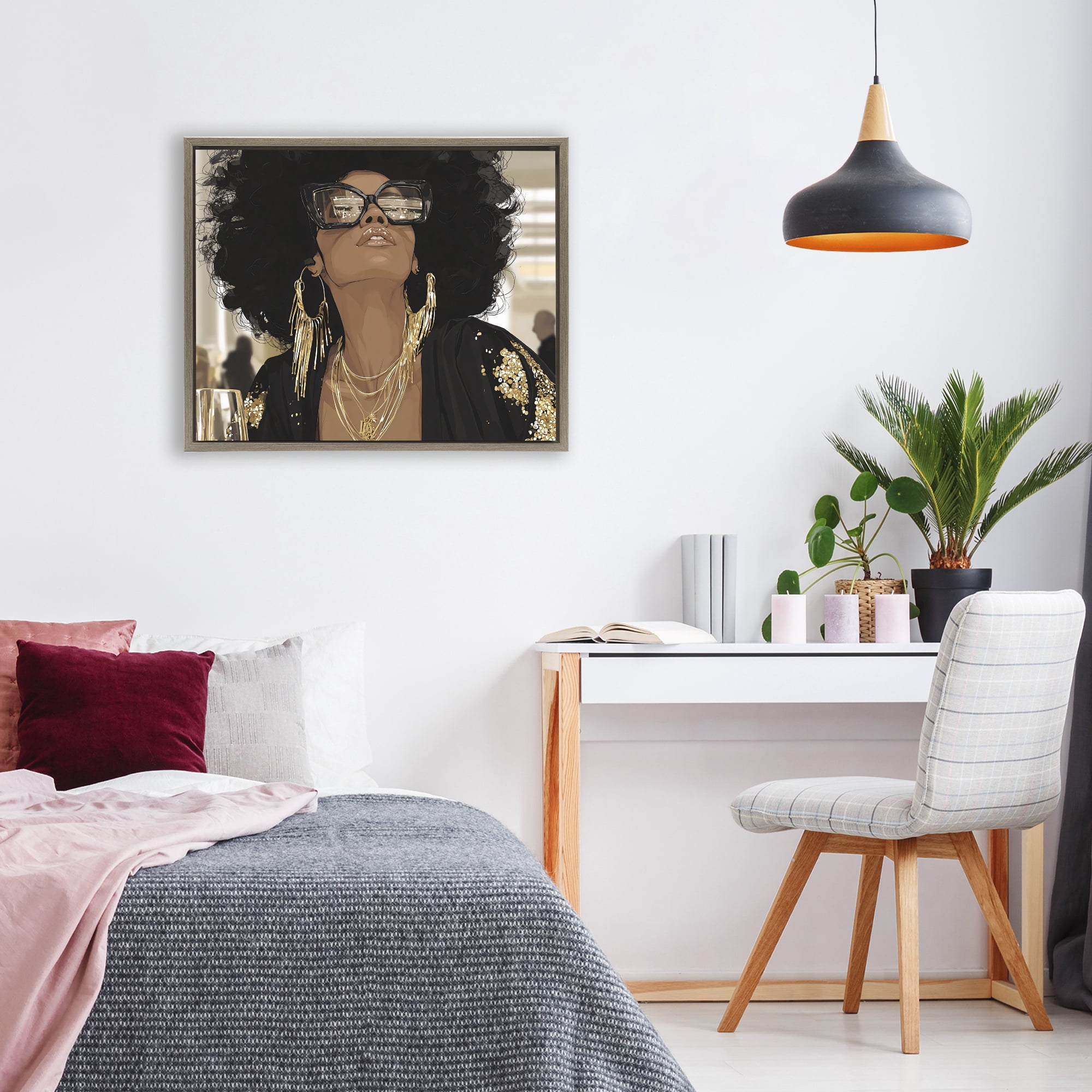 Stupell Industries Full Of Confidence Beautiful Woman Brown Framed Floater Canvas Wall Art, design by Franklyn Gregory