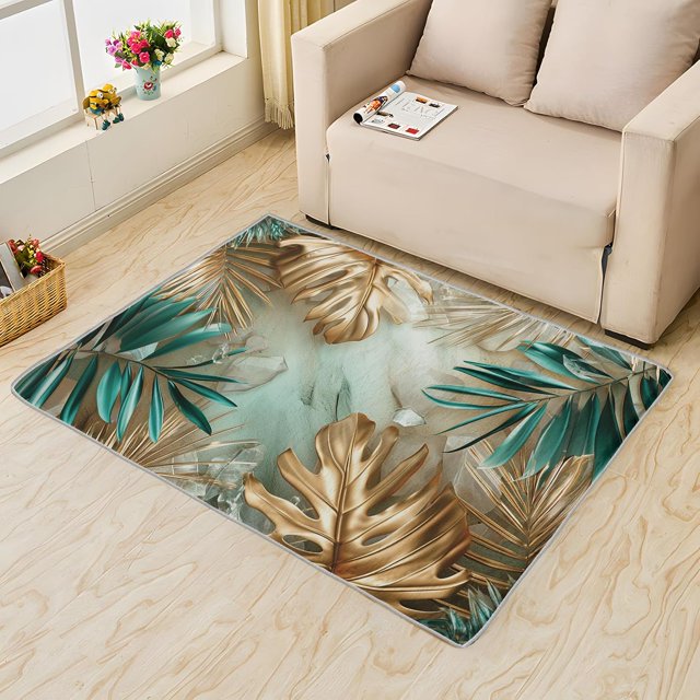Tropical Leaf Rug 4x5 Area Rugs for Bedroom Living Room, Palm Monstera Area Rug, Botanical Carpet Machine Washable Non-Slip Rug, Soft Low Pile Area Rug, Indoor Decorative Rugs G&n185
