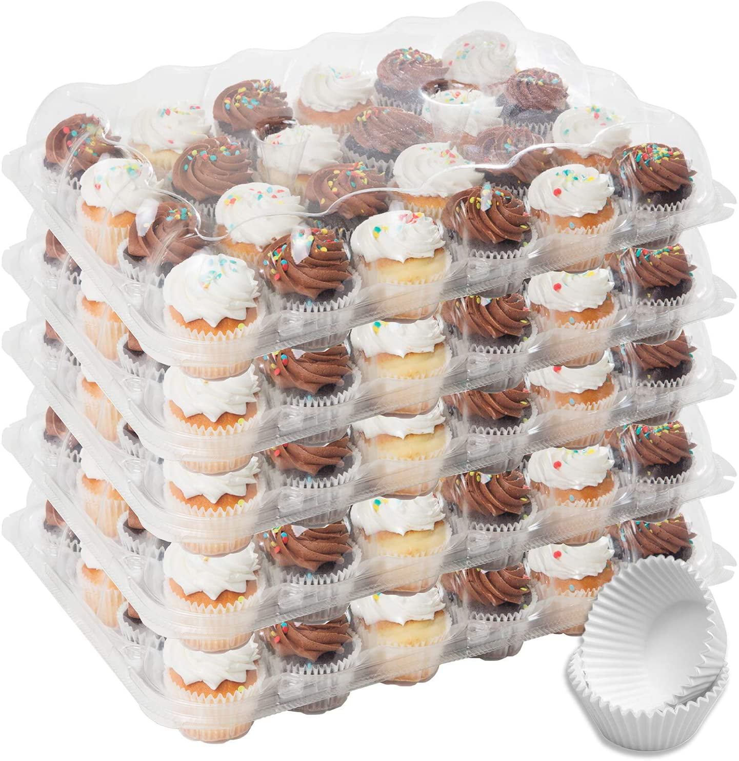 Houseables 24 Cupcake Containers, Plastic Compartment, Clear, 5 Pk, PET