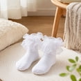 thumbnail image 6 of Lumtrix Girls Frilly Double Ruffle Lace Socks Soft Cotton Ankle Dress Socks Turn Cuff Ruffle Dress Sock For Little Girl Kids White XL, 6 of 7