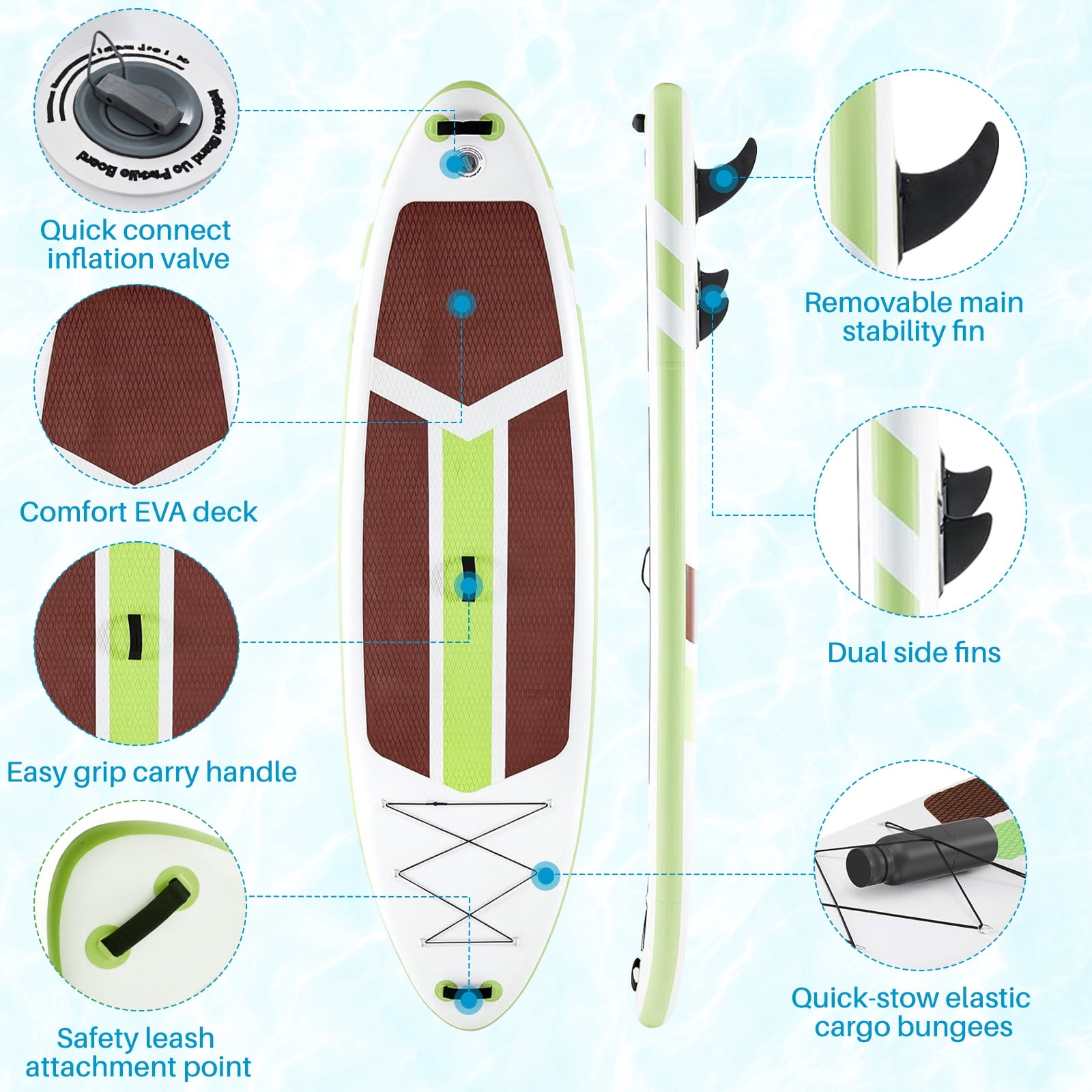 TINKLE WELL Inflatable Stand Up Paddle Board (SUP) Kit, Ultra-Stable Wide Design w/Non-Slip Deck & 2-in-1 Adjustable Paddle, Complete Set for Beginners/Experts, Youth & Adults, Brown
