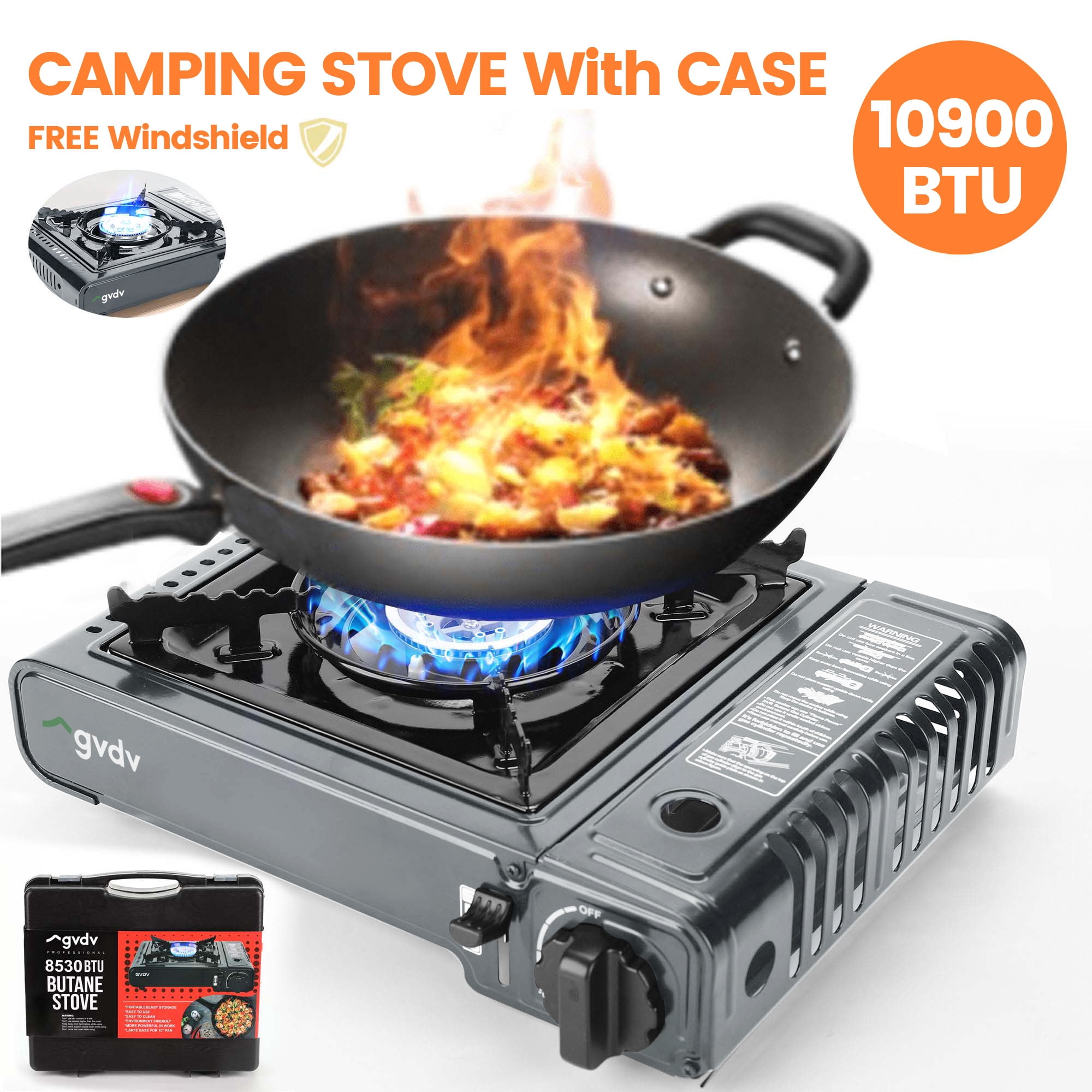 GVDV Portable Camping Stove, 1 Burner Butane Gas Stove with Updated Carrying Case
