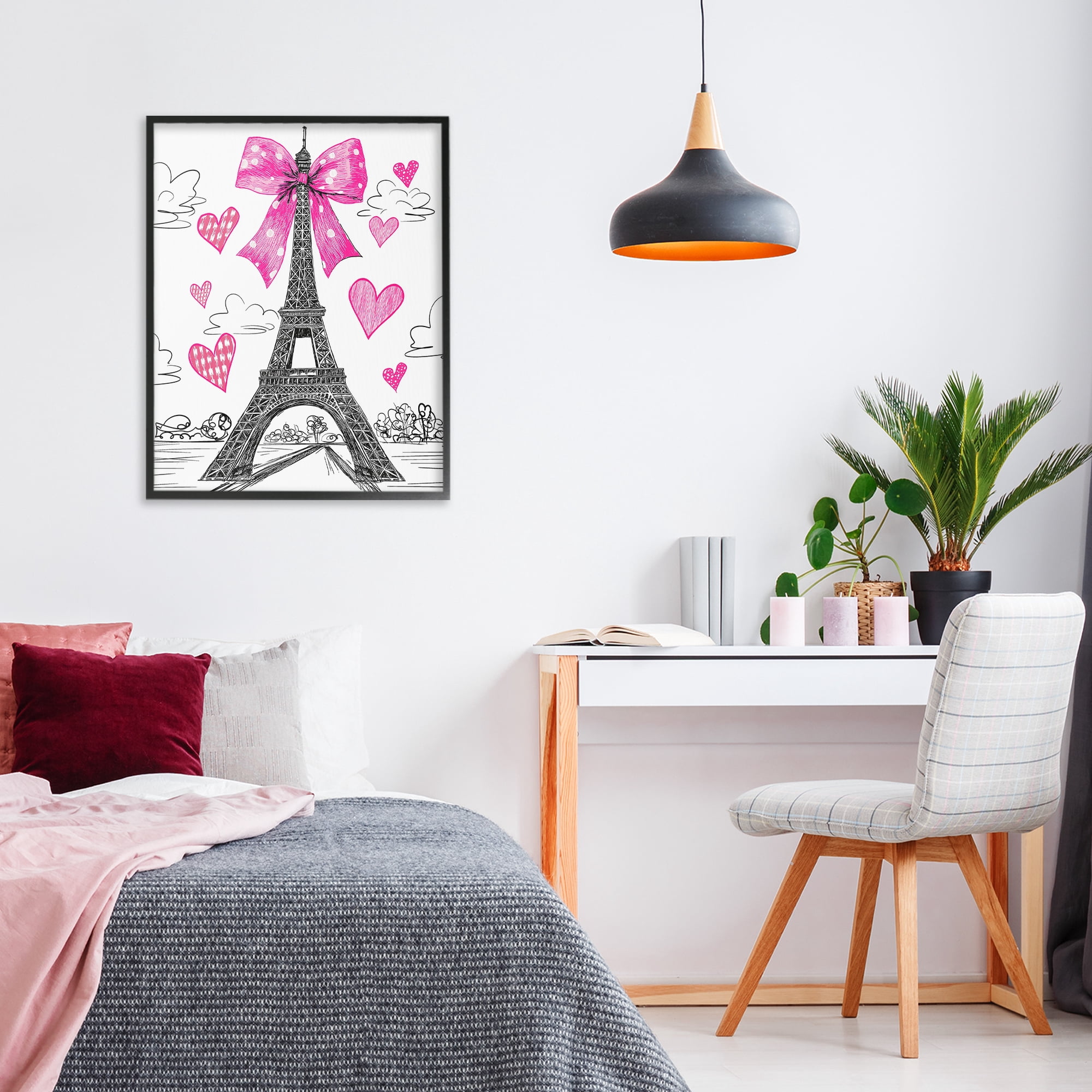 Stupell Industries Heart Patterned Eiffel Tower Black Framed Giclee Art, design by Jess Stempel
