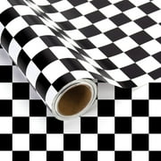 1 Roll Black PresNok Checkered Wrapping Paper Mini Roll 17in x 32.8Ft Black White Checkered Pattern Gift Wrap Paper for Race Car Birthday Party Wrapping Supplies