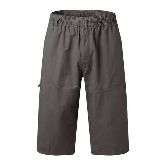 TAIAOJING Men's Relaxed Straight-Fit Pants Casual Solid Mid Waist Elastic Mid Waist Loose Cargo Shorts Multi Pockets Bottoms