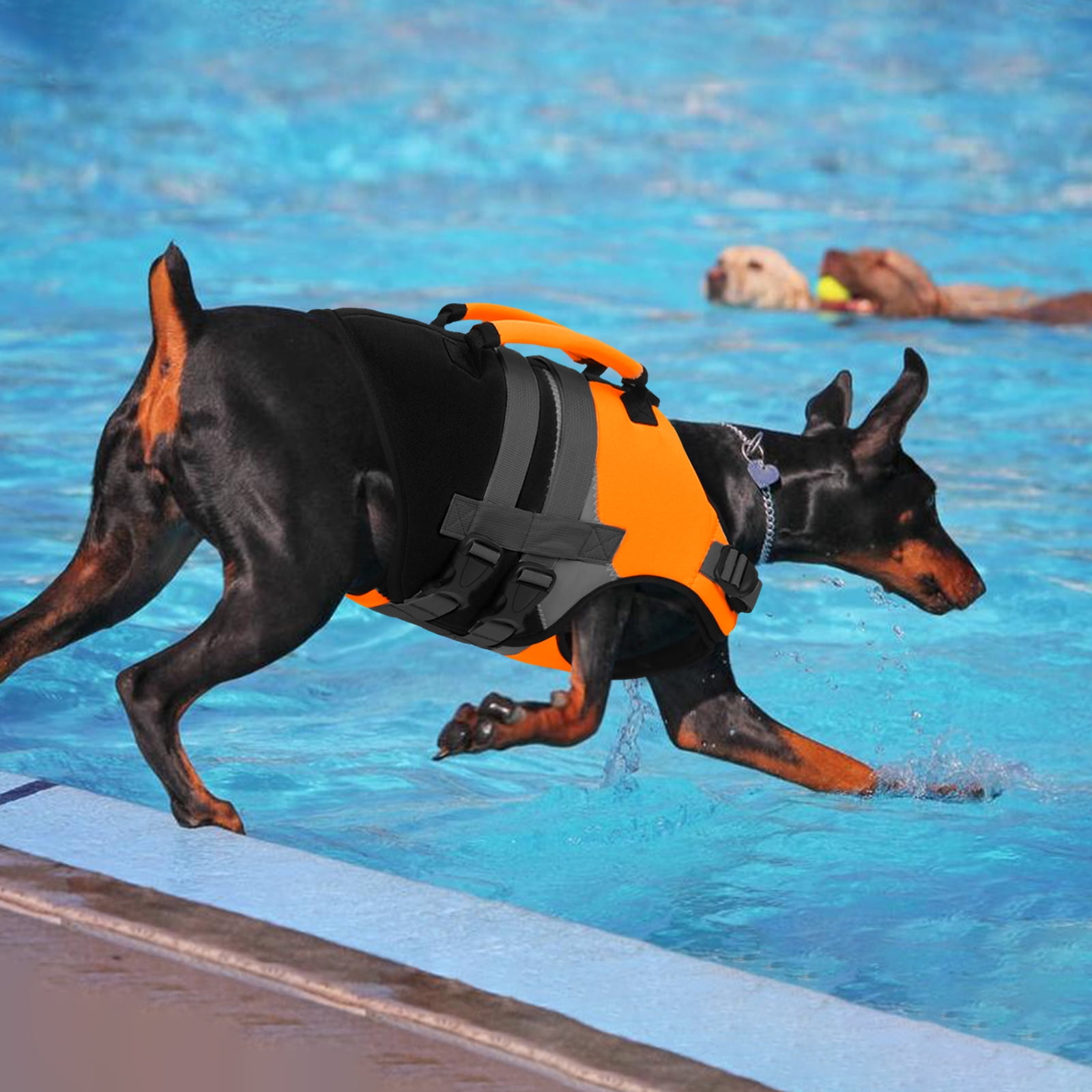 Kuoser Dog Life Jacket with Reflective Strips, Adjustable Life Vest for Small Medium Large Dogs, Orange, L