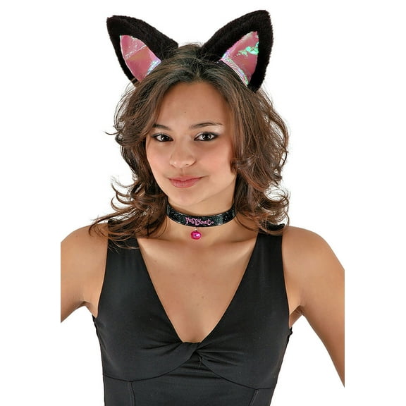 Cat Ears Headband Collar & Tail Kit Black & Pink