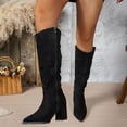 thumbnail image 6 of Xfvqtps Knee High Boots for Women Zipper Back Chunky Low Heel Pointed Toe Suede Tall Boots, 6 of 7