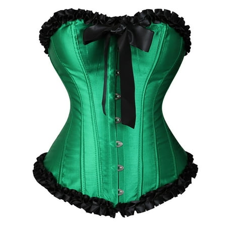 UAYOTSE Women Satin Lace Sexy Bustier Corsets Basque Lace Up Lingerie Green XXL