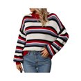 thumbnail image 3 of Sunloudy Chandails Rayés pour Femmes Manches Longues Col Rond Épaules Tombantes Coupe Ample Pull Tricoté, 3 of 8