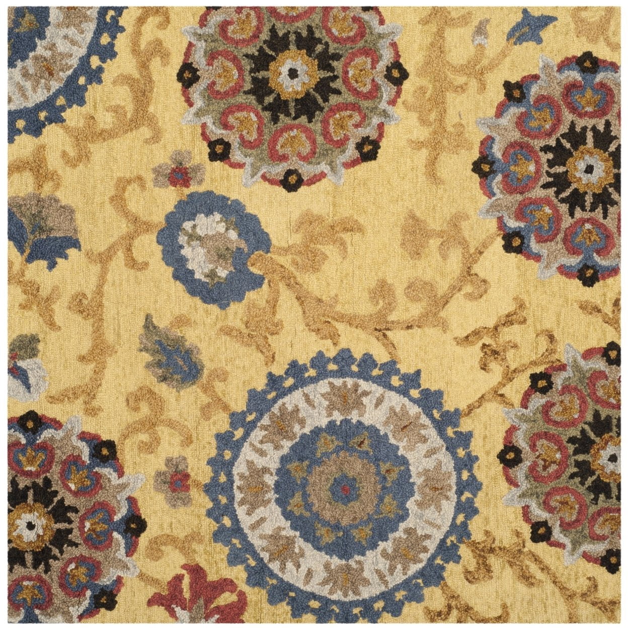 SAFAVIEH Blossom Danny Floral Wool Area Rug, Gold/Multi, 8' x 8' Square