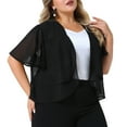 thumbnail image 2 of DARING DIVA Women's Plus Cropped Short Sleeve Open Front Sheer Shrug 1X Black, 2 of 6