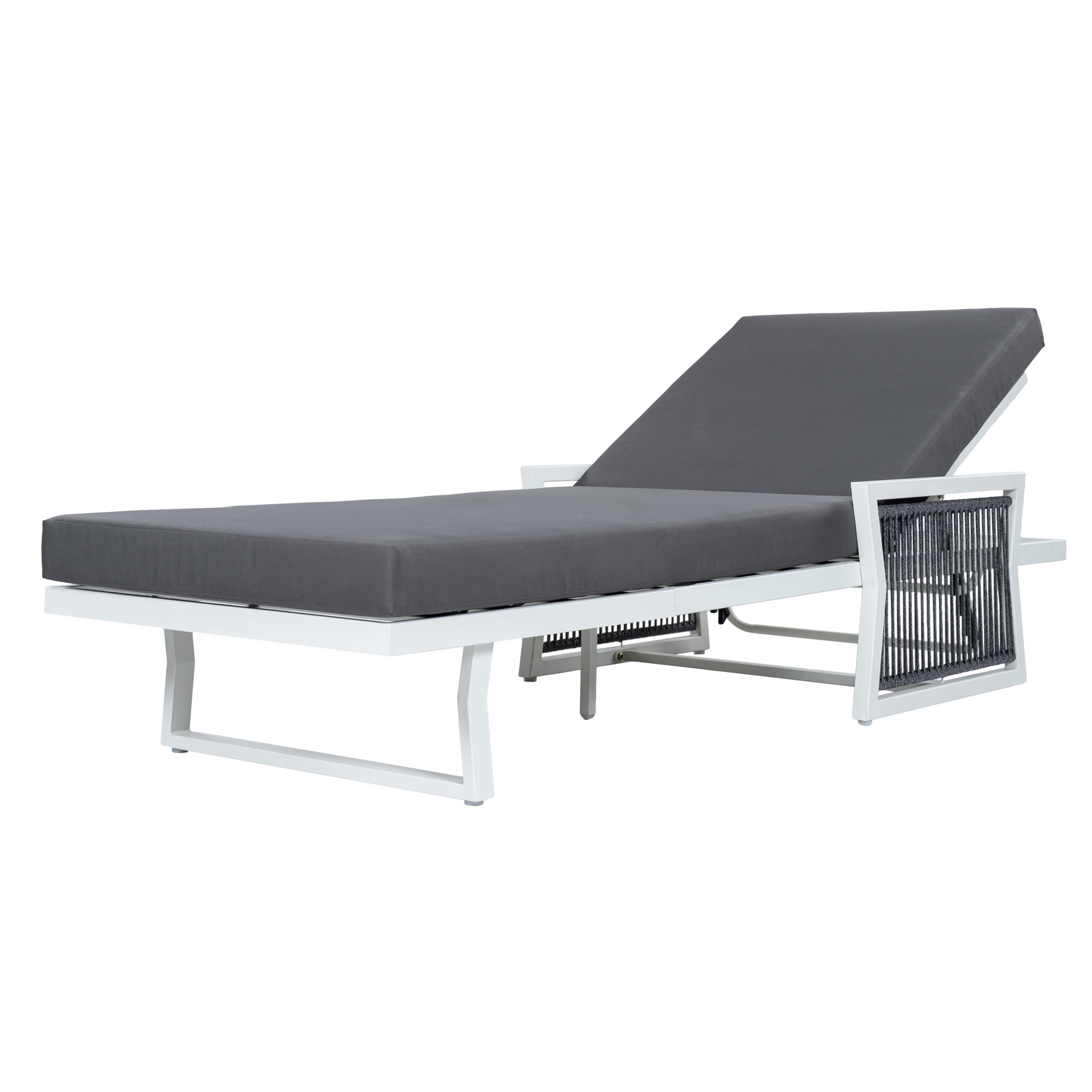 Christopher Knight Home Outdoor Chaise Lounge with Cushion, Adjustable Iron Recliner, White + Dark Gray