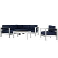thumbnail image 2 of Modway Shore 5 Piece Outdoor Patio Aluminum Sectional Sofa Set in Silver Navy, 2 of 7
