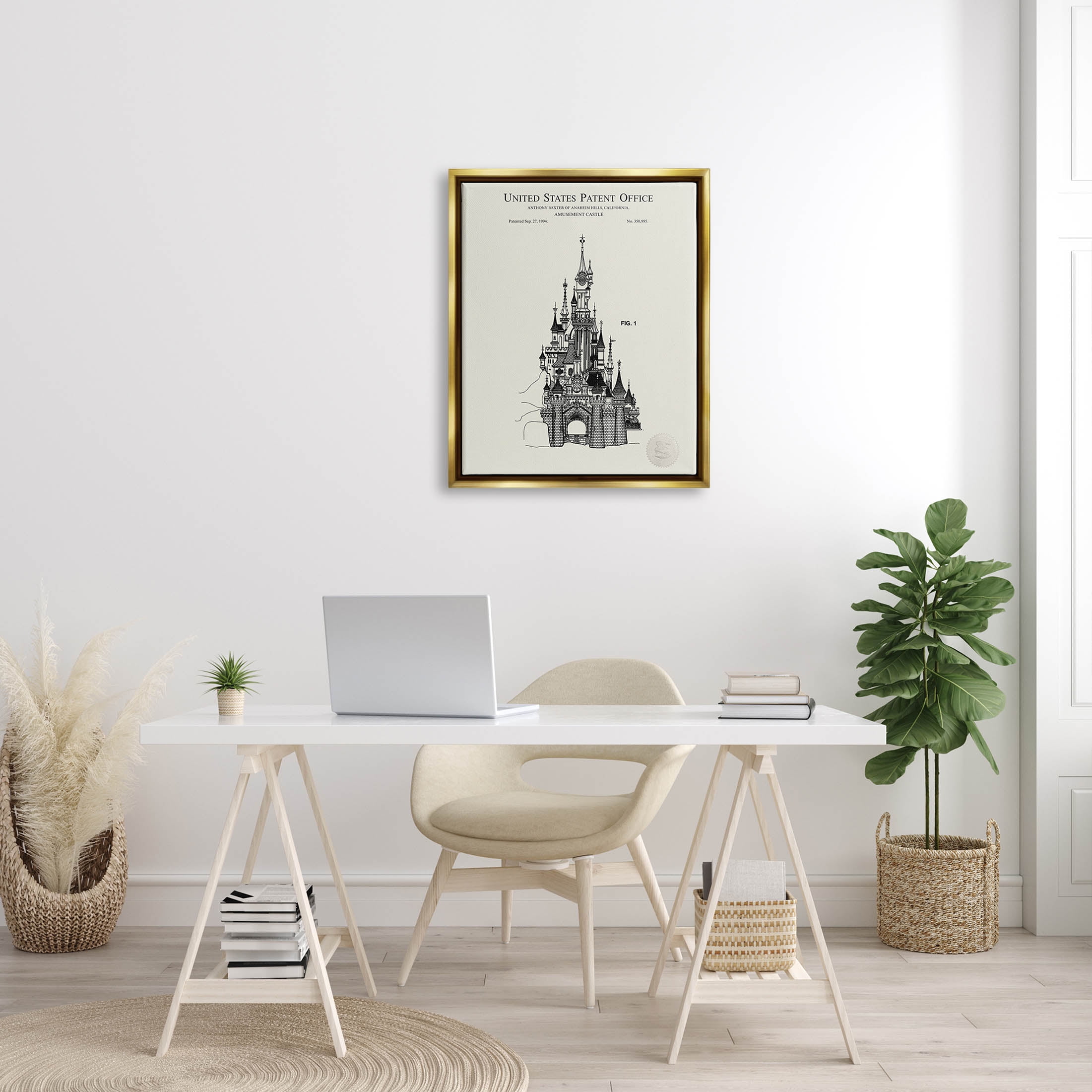 Stupell Industries Intricate Castle Blueprint Diagram Graphic Art Metallic Gold Floating Framed Canvas Print Wall Art, Design by Karl Hronek