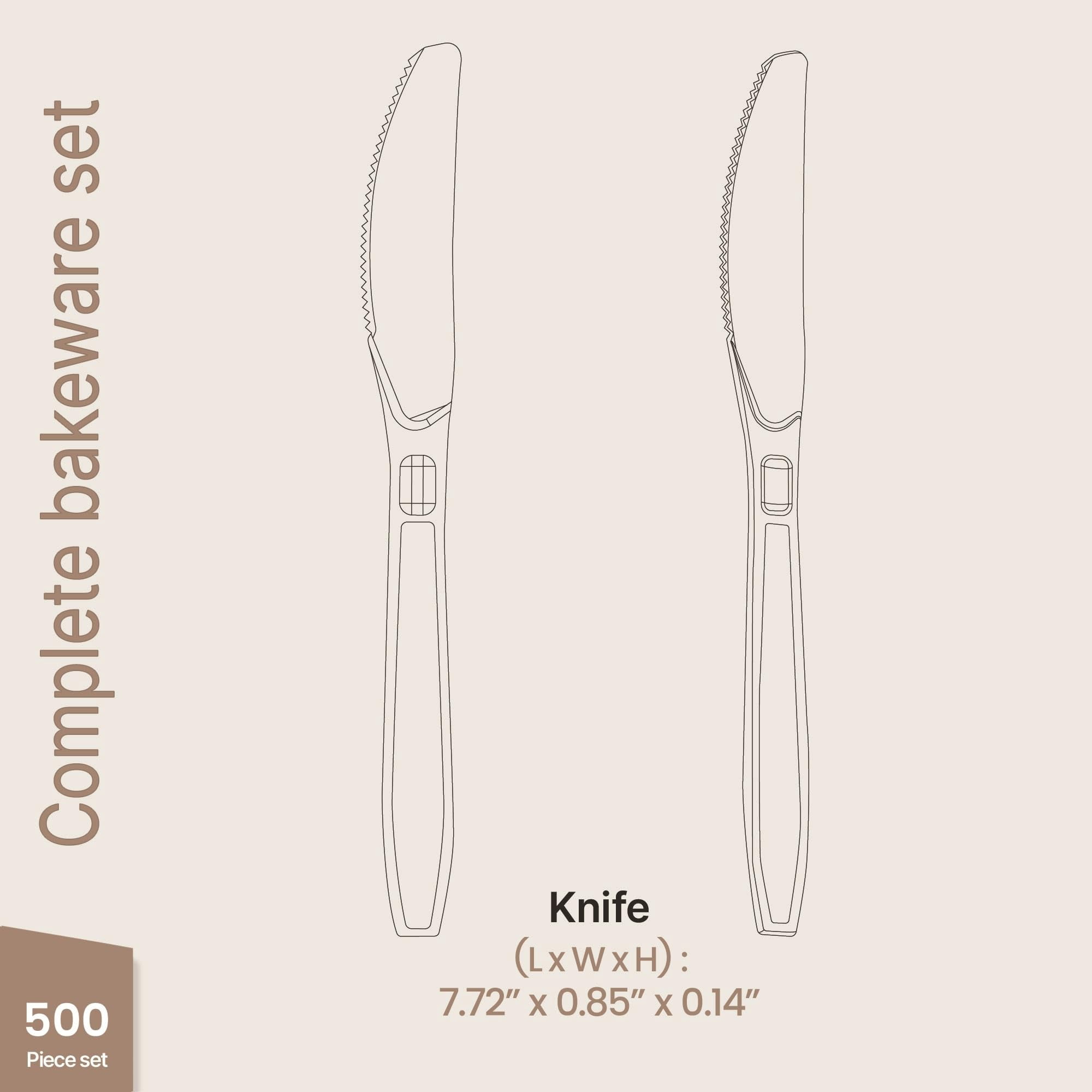 Bakken Disposable Cutlery Set 500 Pieces Knives, Heavy Duty Plastic Silverware, Heat-Resistant, Reusable Utensils for Parties, Catering, BBQs, Clear