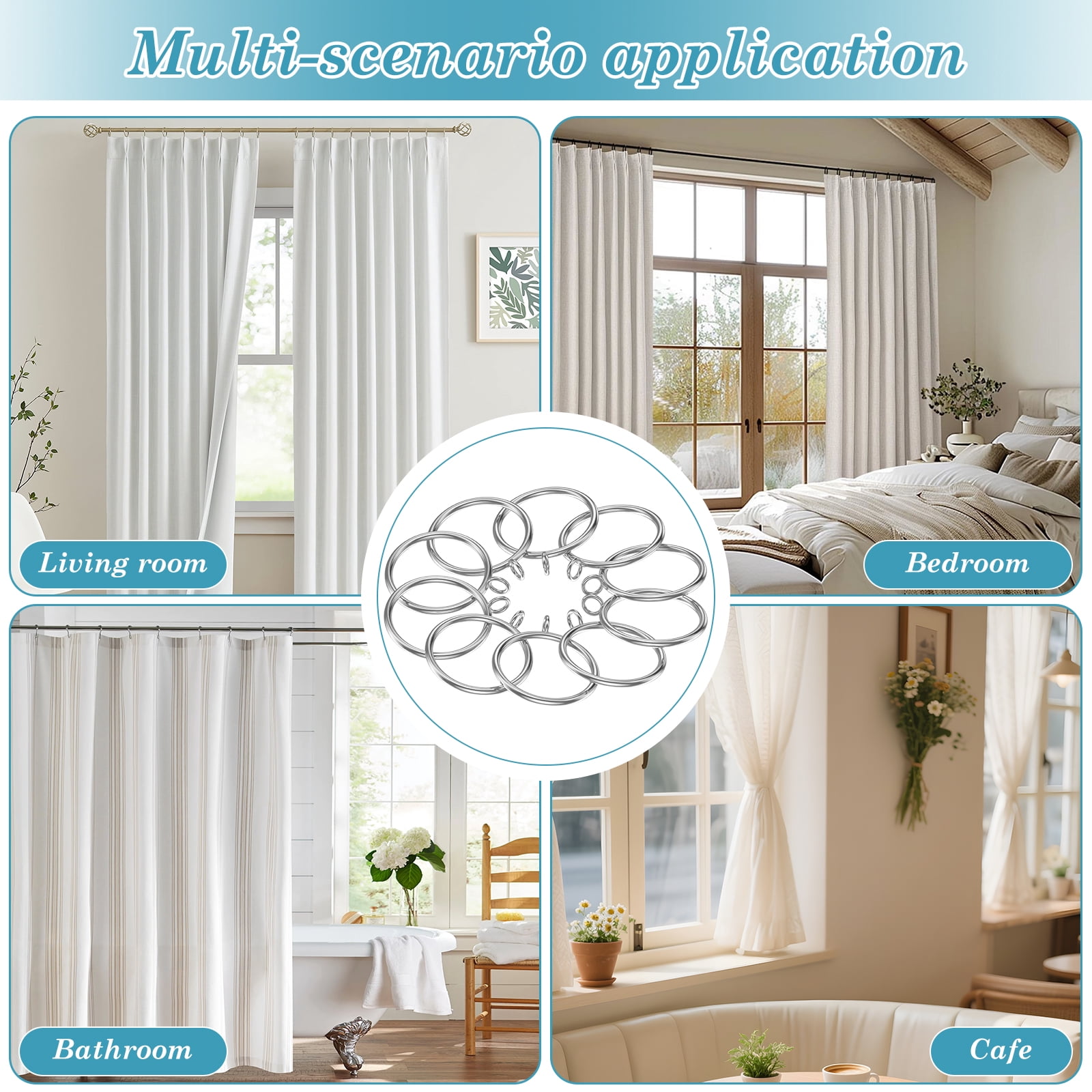100Pcs Curtain Rings with Eyelets Heavy Duty Metal Drapery Ring 1.8 Inch I D Fits Rods up to 1.26 in Home Bathroom