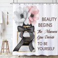 thumbnail image 2 of Perfume Bottle Shower Curtain Pink Floral Flower Shower Curtain for Bathroom Set Girly Fashion Makeup Inspirational Quotes Fabric Waterproof Shower Curtain for Bathtub 72x72 Inch with Hooks, 2 of 6