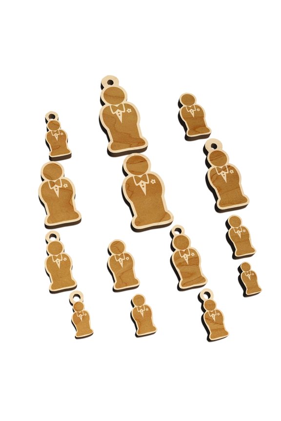 Groom Symbol Wedding Wood Mini Charms Shapes DIY Craft Jewelry - No Hole - 25mm (7pcs)