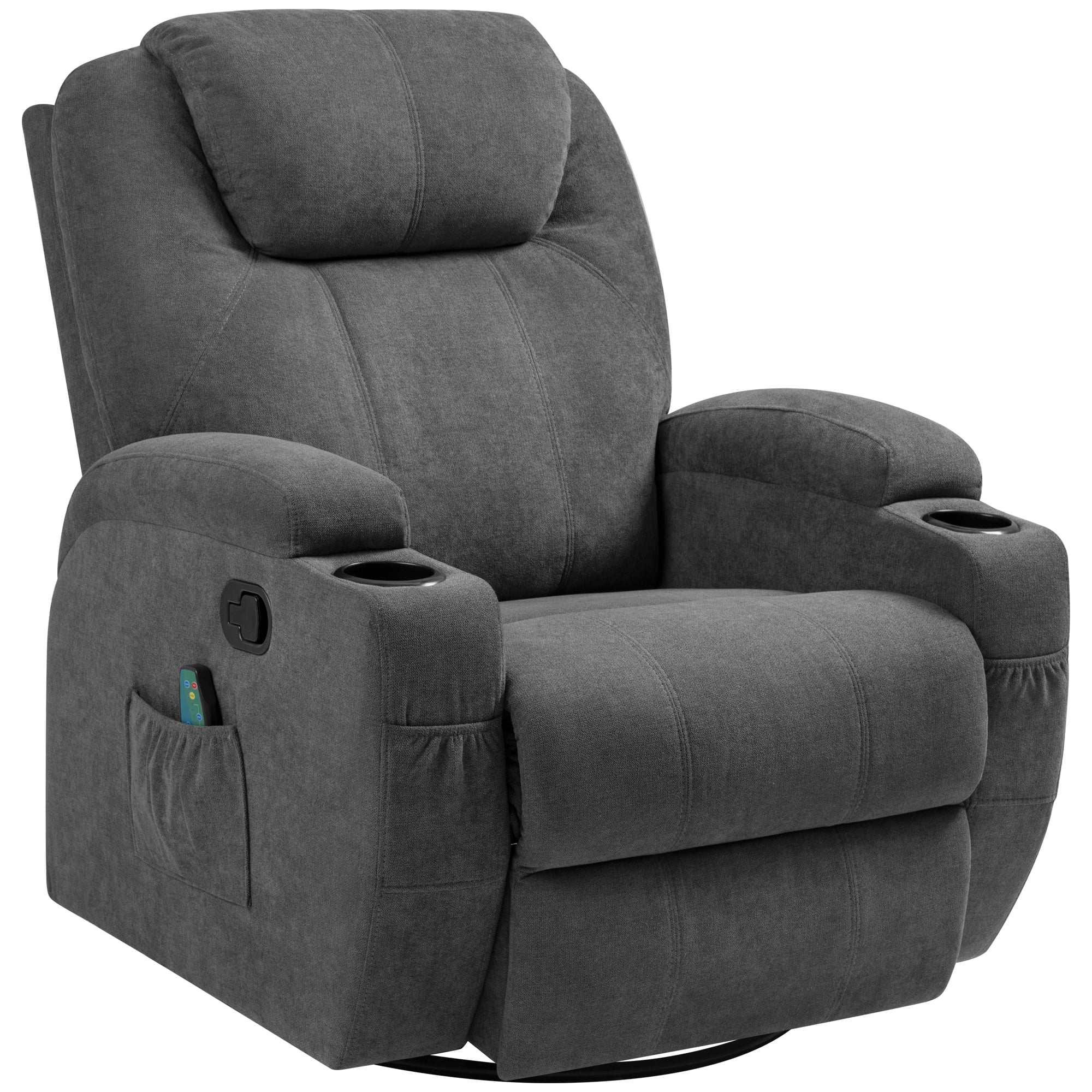 Vineego Recliner,Modern Fabric Rocking Chair with Massage,360 Degree Swivel Single Sofa Seat with Drink Holder