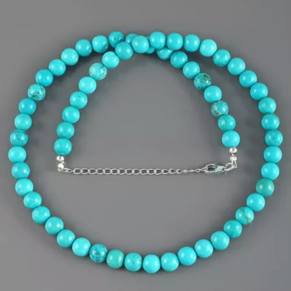 K-KED Natural 8mm Blue Turquoise Gemstone Beads 18" 1 Strand Handmade Necklace
